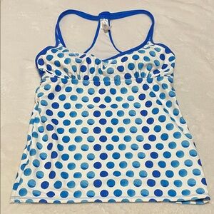 Lime Ricki Royal Blue and White Polka Dot Tankini Swim Top Large